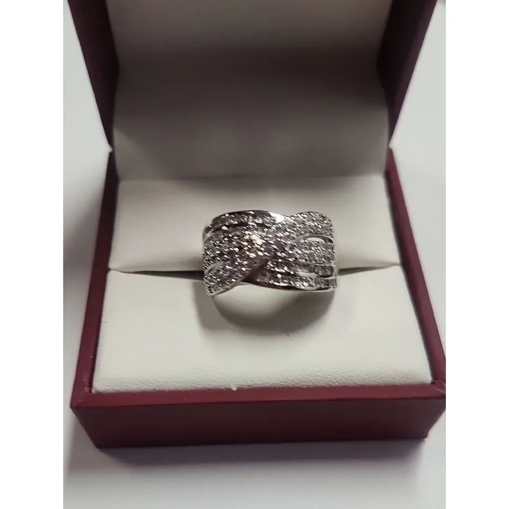 Sparkly Silver Tone Pave Twist Statement Ring Size 9
